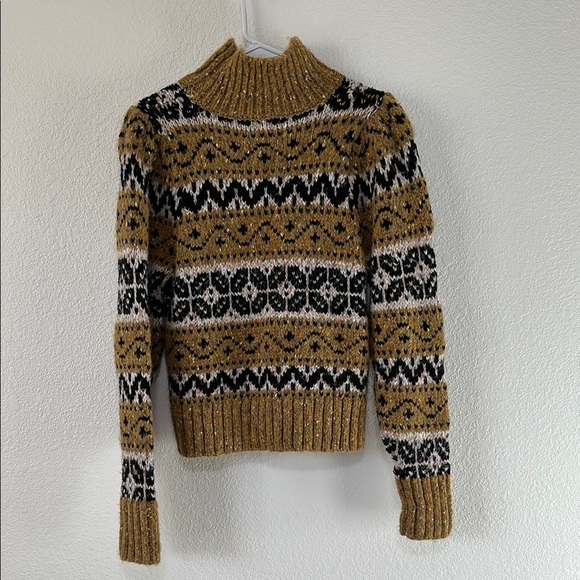 Zara Multi Pattern Mock Neck Sweater With Tube Beads M - Picture 5 of 6